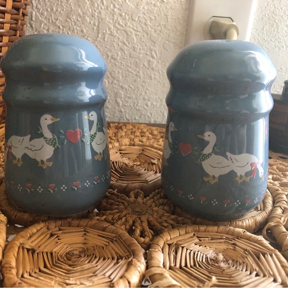 Set of Blue Cottagecore Goose Salt & Pepper Shakers with Flower Border - Picture 5 of 7